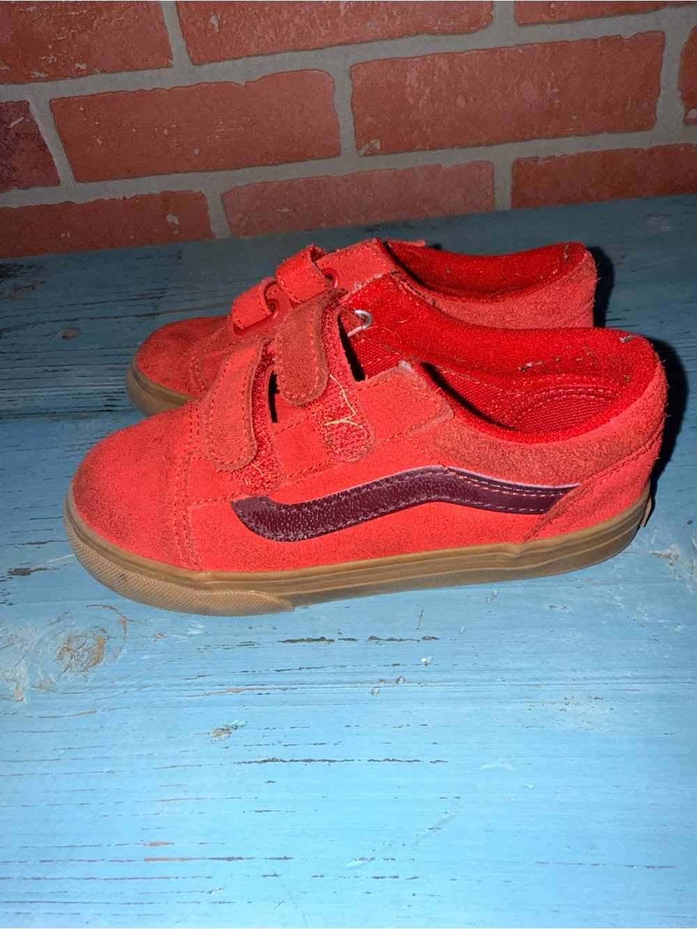 Vans Red Suede Velcro Sneakers Toddler Boys Size 10